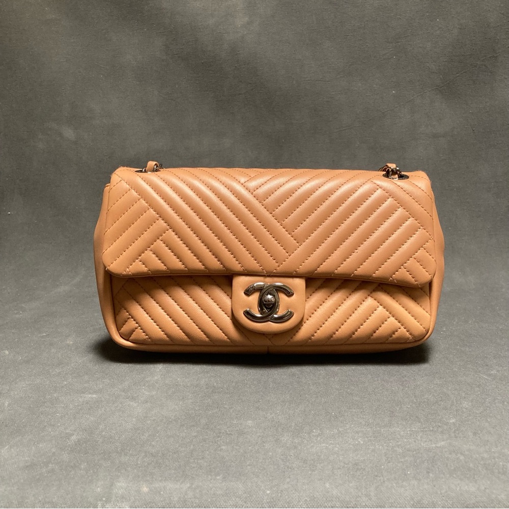 Chanel CC Crossing Camel Lambskin Polished Ruthenium Flap Bag